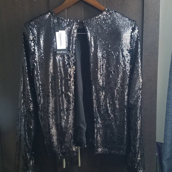 NWT BLACK FESTIVE SEQUIN OPEN BACK TOP - Picture 8 of 8